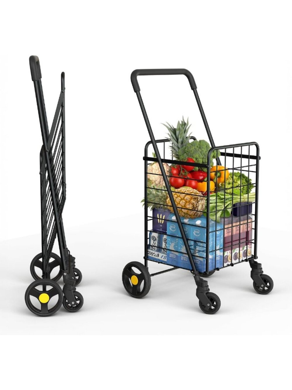 Foldable Lightweight Shopping Cart with 360° Swivel Wheels - Perfect for